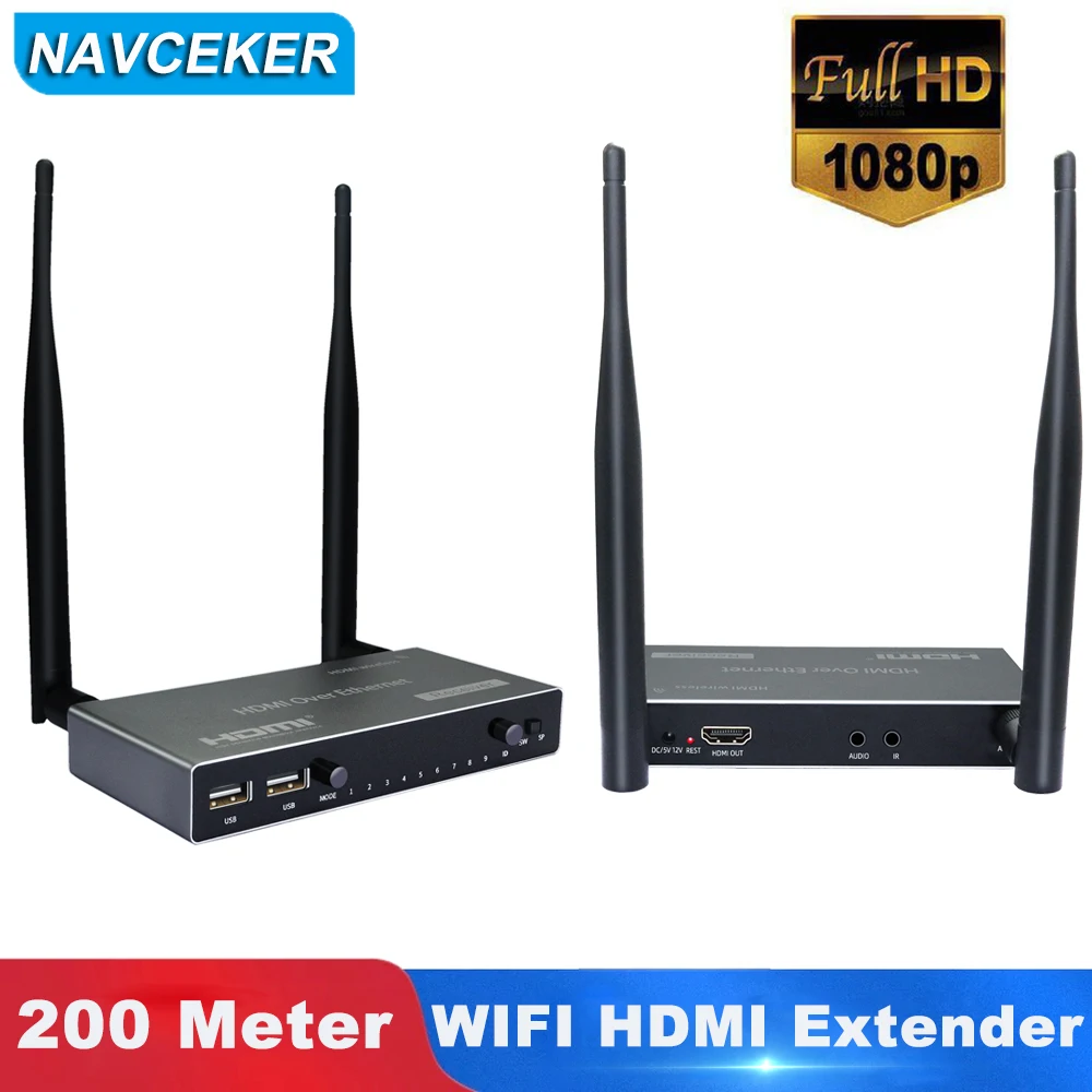 2024 200M Wireless Hdmi Trasmissione Video Wireless Tv Trasmettitore Hdmi Ricevitore (Tx + Rx) Con Kit Di Estensione Dell'Antenna Wifi Ir