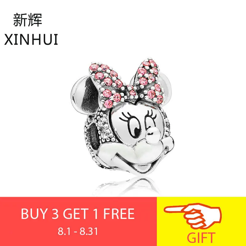 

XINHUI New Fashion 925 Silver Jewelry Charm SHIMMERING Mouse PORTRAIT CLIP Beads For women Bracelet For Girl DIY Party Gift