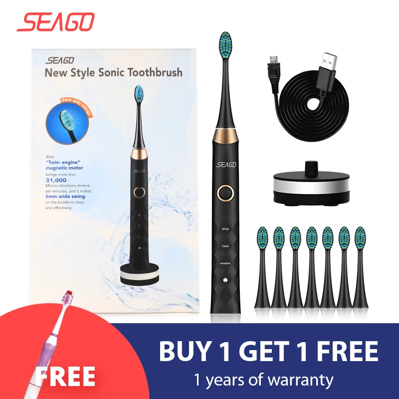 SEAGO Sonic Electric Toothbrush Upgraded Adult Rechargeable Wireless Waterproof Automatic Toothbrush with 3 Brush Heads Gift SEAGO Sonic Electric Toothbrush Upgraded Adult Rechargeable Wireless Waterproof Automatic Toothbrush with 3 Brush Heads Gift