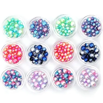 

Nail Art DIY Decoration Charms Mermaid Gradient Pearls Round Shiny Nail Art Beads 12 Boxes