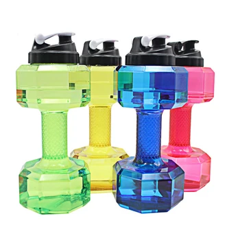 

2.2L Dumbbells Sports Water Bottles Leak Proof Portable Unbreakable Sports Plastic Bottle Shaker BPA Fitness Dumbbell Unisex