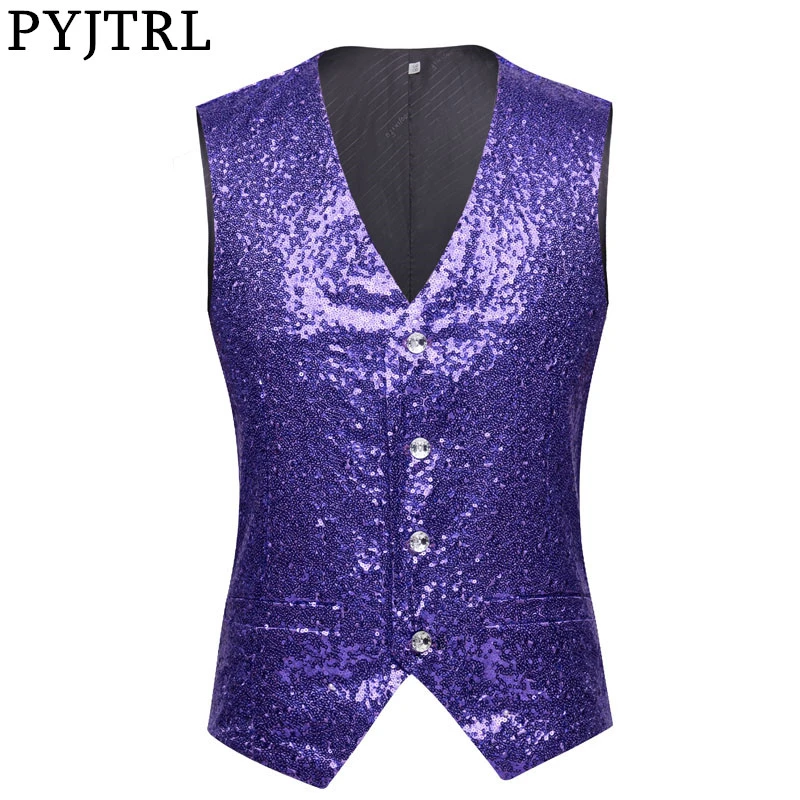 PYJTRL Men Paillette Waistcoat Luxurious Purple Lavender Pink Full Sequins  Wedding Groom Vest Gilet Homme DJ Bar Singers Costume|Vests| - AliExpress