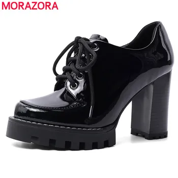

MORAZORA 2020 Hot sale genuine leather women brand boots fashion high heels dress shoes black color lace up women pumps spring
