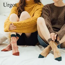 Urgot 6 пар, женские осенние и зимние теплые носки, цветные утолщенные ворсовые носки, женские жаккардовые Шерстяные Носки с рисунком, рождественские носки