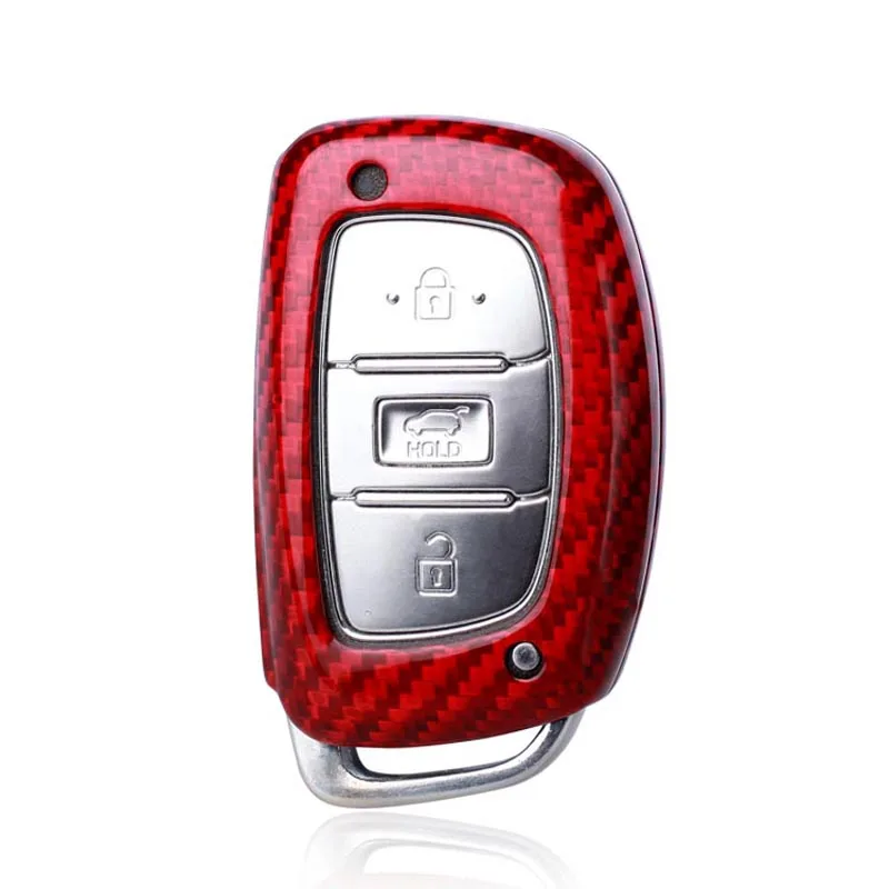 RED Чехол для ключей из углеродного волокна для HYUNDAI Smart key некоторые ключи от автомобиля - Цвет: RED