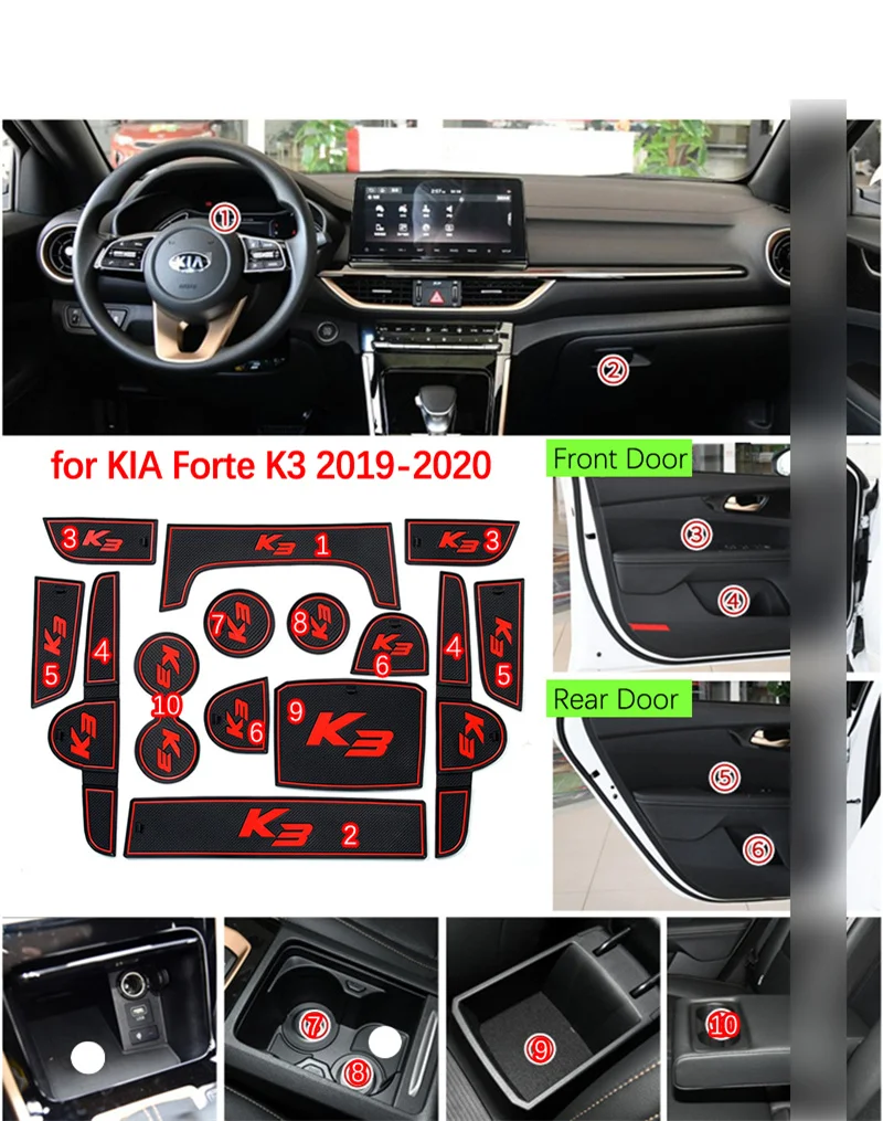 Противоскользящий коврик для Kia Forte BD Cerato K3 VivaroAccessories, слот для ворот, противогрязный коврик для двери, интерьер автомобиля