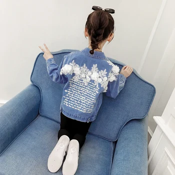 

Kids Coat Sprig 2020 Children Clothing Teenage Girls Princess Jeans Jackets Pink Lace Flower for Toddler Baby Girls Denim Tops