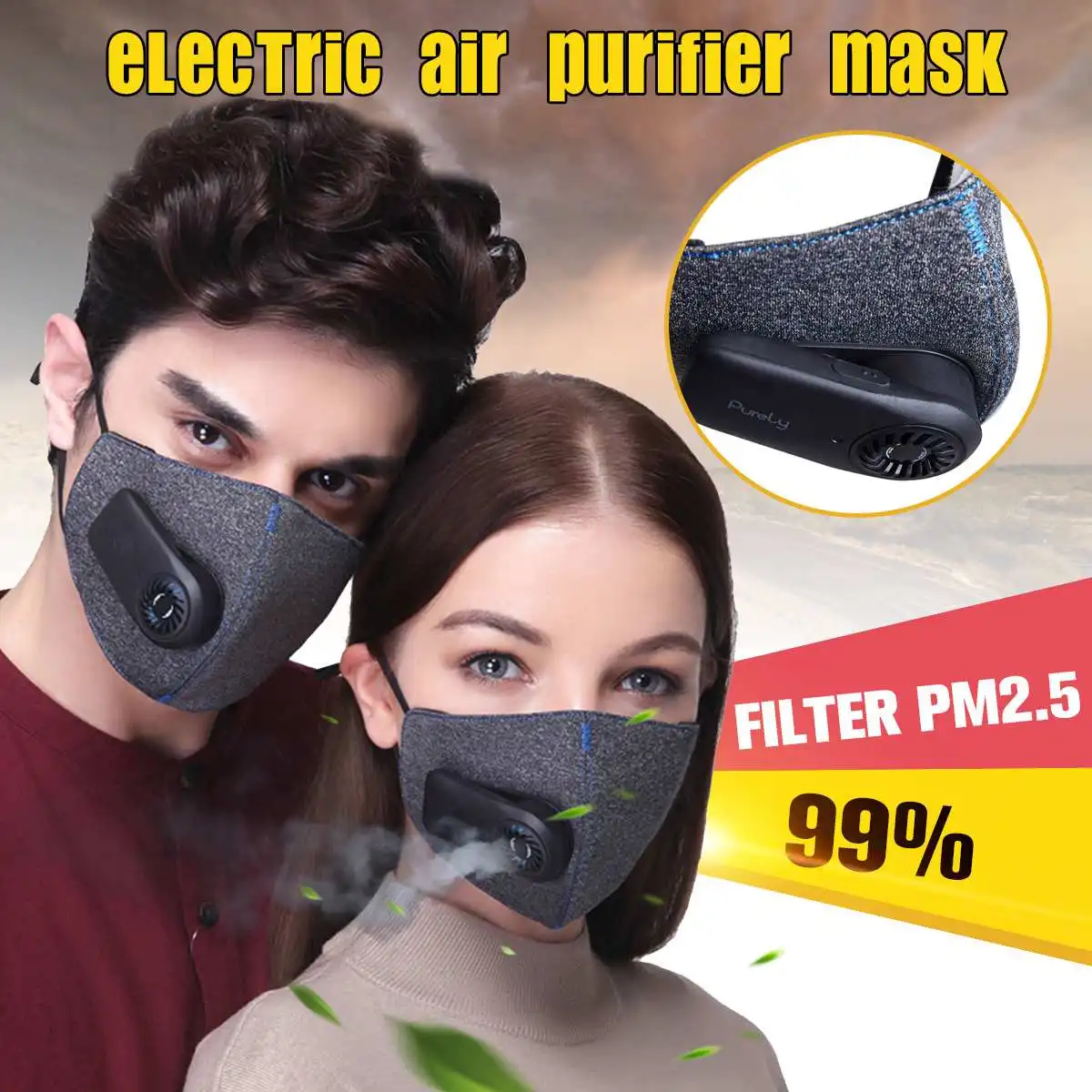 Открытый Велоспорт маска для рта и лица PM2.5 анти-загрязнения респиратор фильтр с электроочиститель унисекс Пешие прогулки Бег
