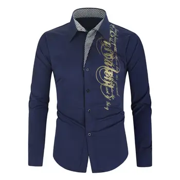 

Plaid design Hot Stamping bronzing Long-sleeved Casual Shirt for Men Blouse Casual Dress Men Shirts Autumn New