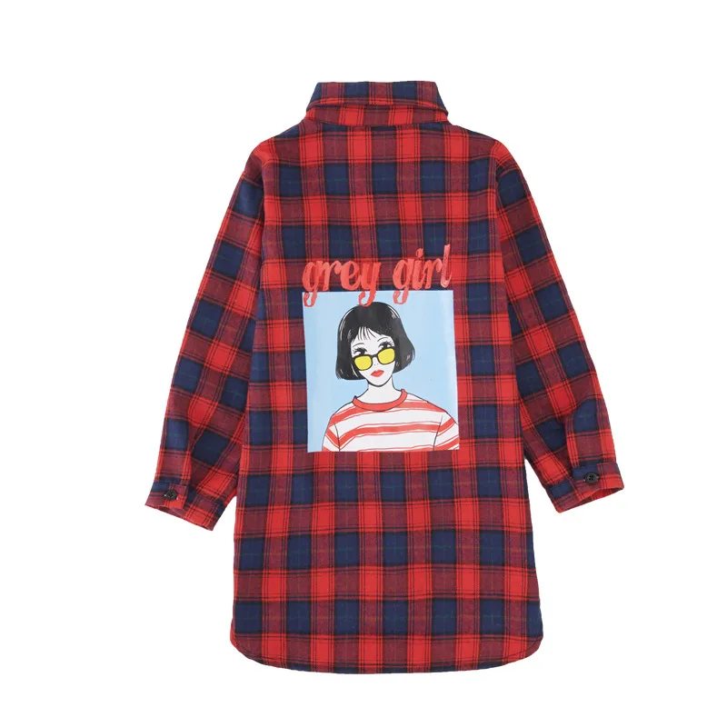 

2019 Spring Fashion Girls Plaid Shirts Red/Blue School Girl Blouse Long Section Shirts for Girls Long Sleeve Blouse Designs