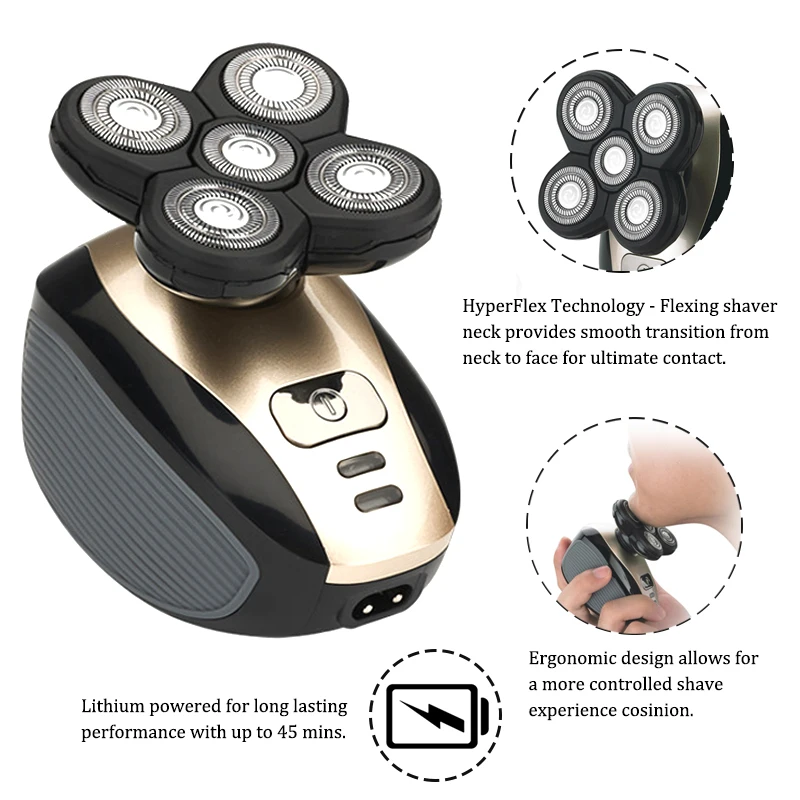 5 in 1 4D Rechargeable Electric Shaver Five Floating Heads Razors Hair Clipper Nose Ear Hair Trimmer Men Facial Cleansing Brush