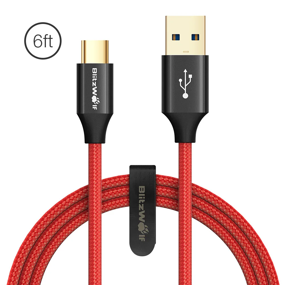 1.8m BlitzWolf usb type C type-C кабель для передачи данных 1,8 м/6 футов небьющиеся кабели для зарядного устройства usb для смартфонов samsung/huawei/Xiaomi - Цвет: 1.8m