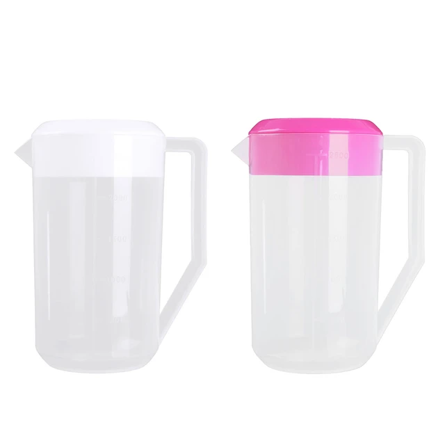 1 Pack Heavy Duty Round Clear Plastic Pitcher Jug with Lid See Through Base  & Handle for Water Iced Tea Beverages