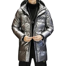 Зимняя мужская белая пуховая куртка, блестящая повседневная ветрозащитная верхняя одежда, Толстая теплая пуховая куртка, Мужская одежда