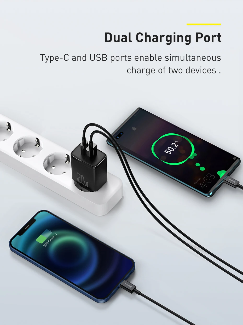 Baseus 20W USB Charger Type C Dual USB Fast Charging Adapter PD Charger Portable Travel Wall Charger For iphone 12 13 pro Xiaomi powerbank quick charge 3.0
