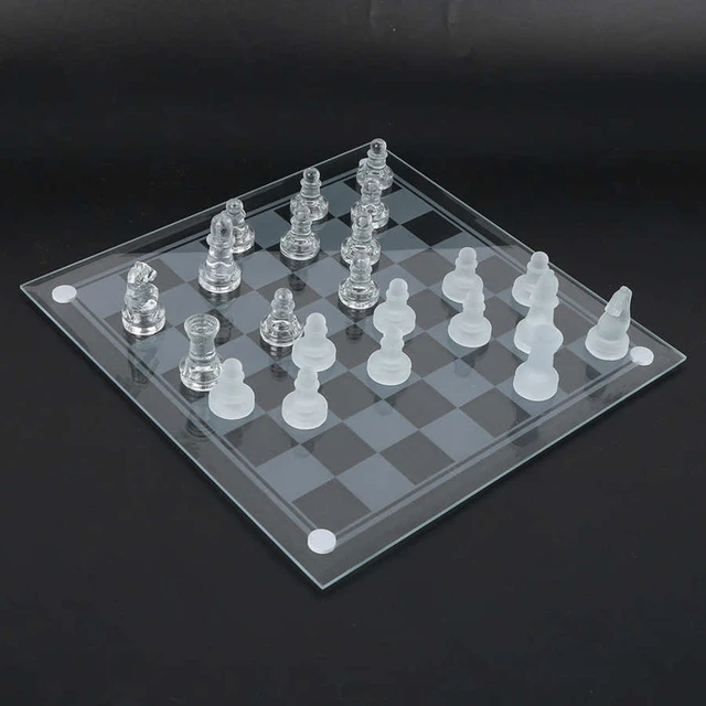 Clear Chess and Checkers Set with Glass Gameboard, for Adults and Kids Ages  8 and up