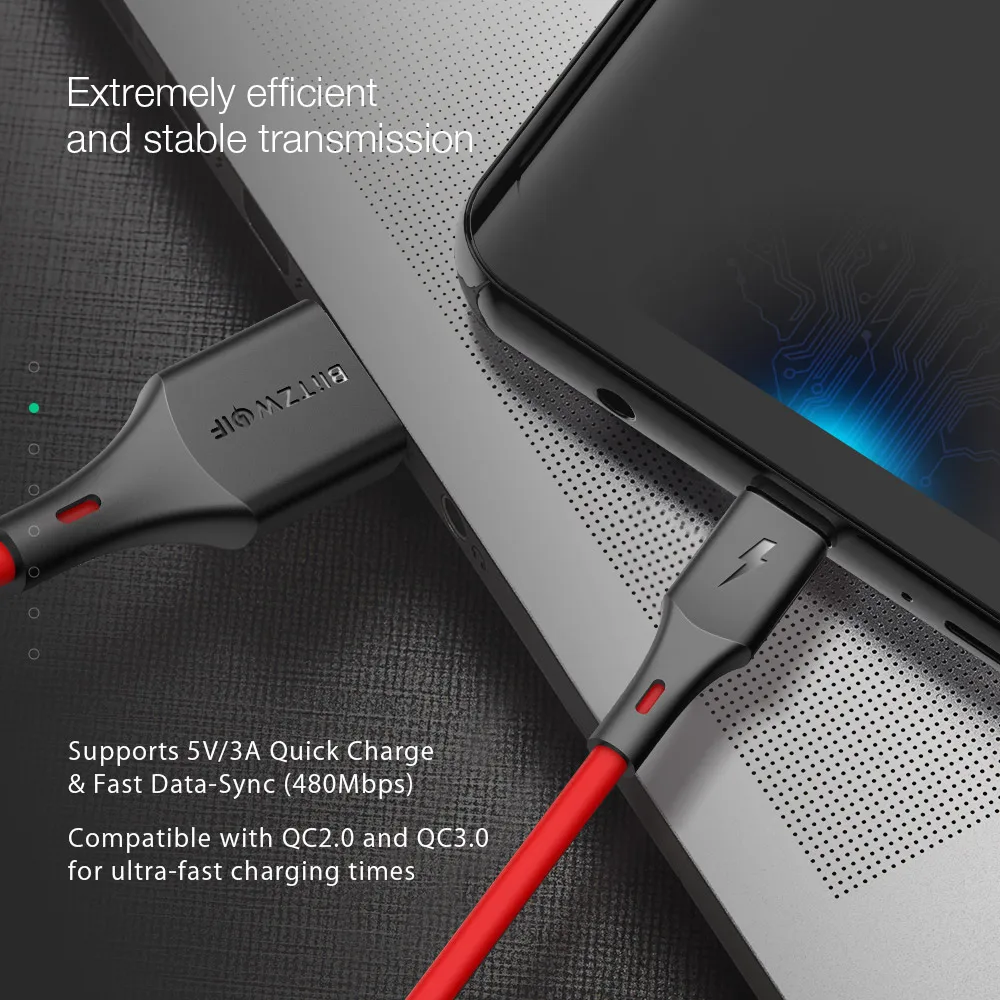 BlitzWolf 3A usb type-C кабель для быстрой зарядки данных 3 фута/0,9 м для OPPO OnePlus 7 Xiaomi Mi9 для huawei P20 P30 PRO зарядный usb-шнур