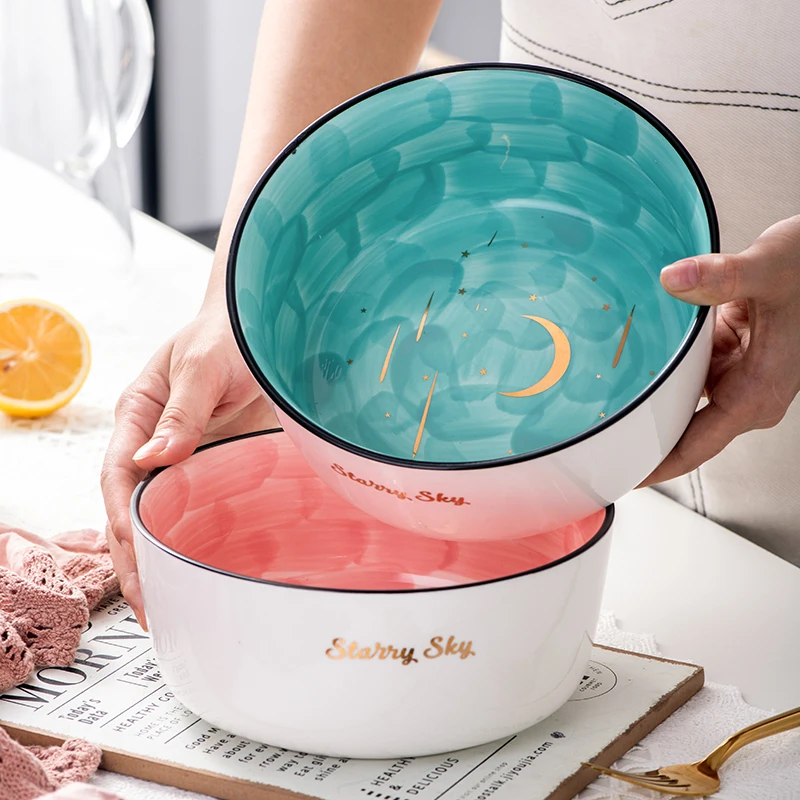 

1pc Hand-painted Star Bowl Ceramic Noodle Bowl Kitchen Dinnerware Salad Bowl Soup Bowl Healthy Bowl 7 inch