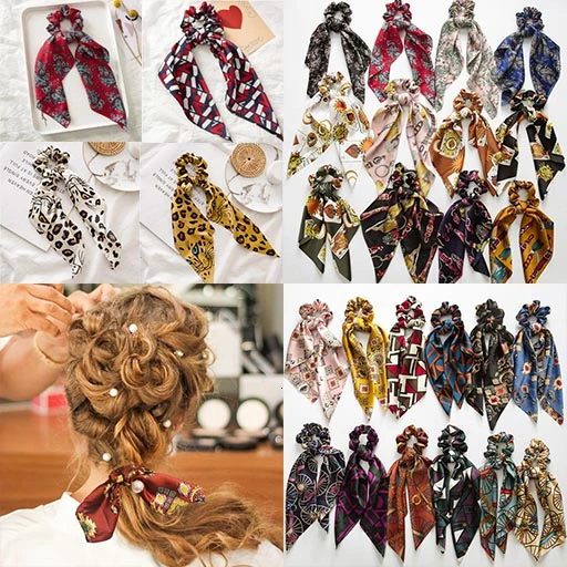 

New Ponytail Boho Elastic Hair Bands Ties Scarf Rope For Women Accessories Bow Ties Scrunchie Ribbon Gothic Headband Gift 2019