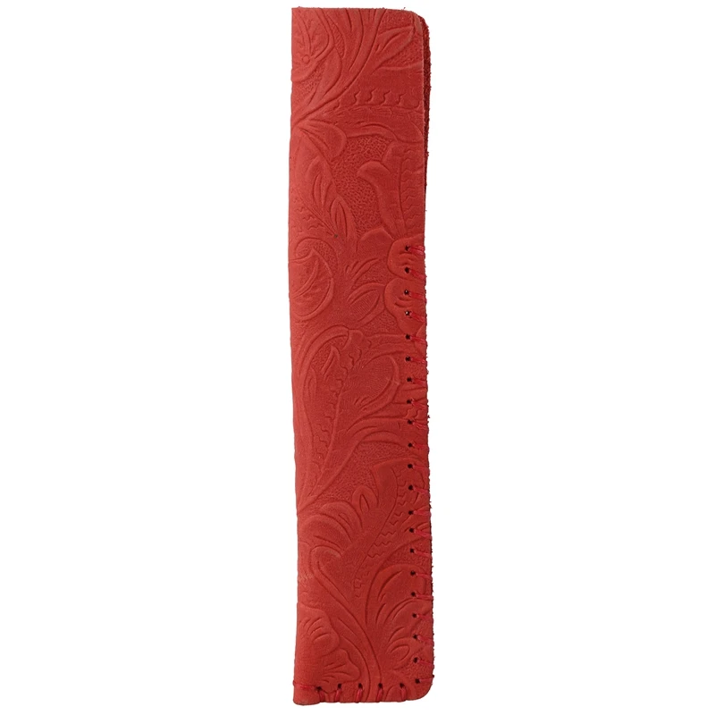 

Vintage Carving Design Genuine Leather Single Pen Case Holder for Students and Artists Business(Red)