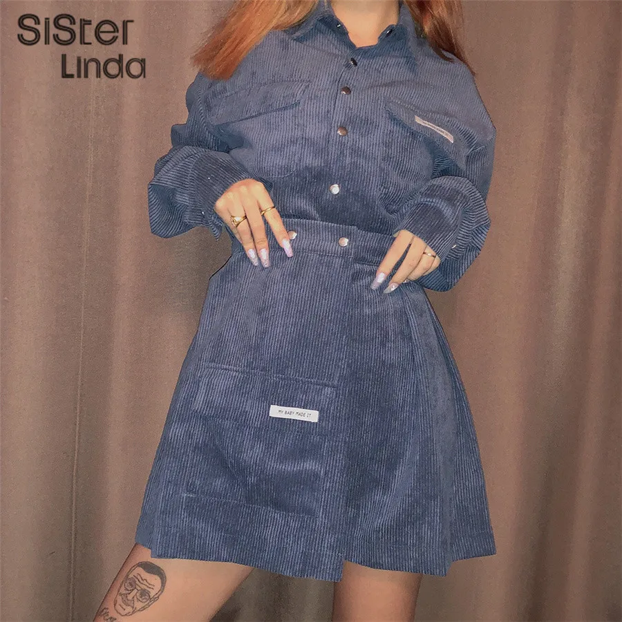 Sisterlinda/осенние женские юбки, женское тонкое пальто, женские комплекты из 2 предметов, Повседневные базовые мини юбки до колена, дикий тонкий хит, топы, костюмы Mujer