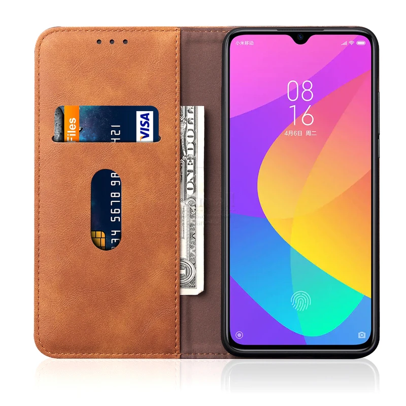Тонкий кожаный флип чехол для Xiaomi mi 9 lite Магнитный подставка карт мягкий Pro 5G