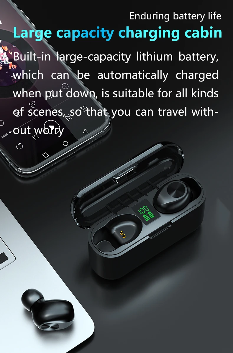 TWS  Earplug Earphones Bluetooth 5.1 Headset Sports Stereo 9D Noise Reduction Touch Wireless Headphones LED Display Charging Box