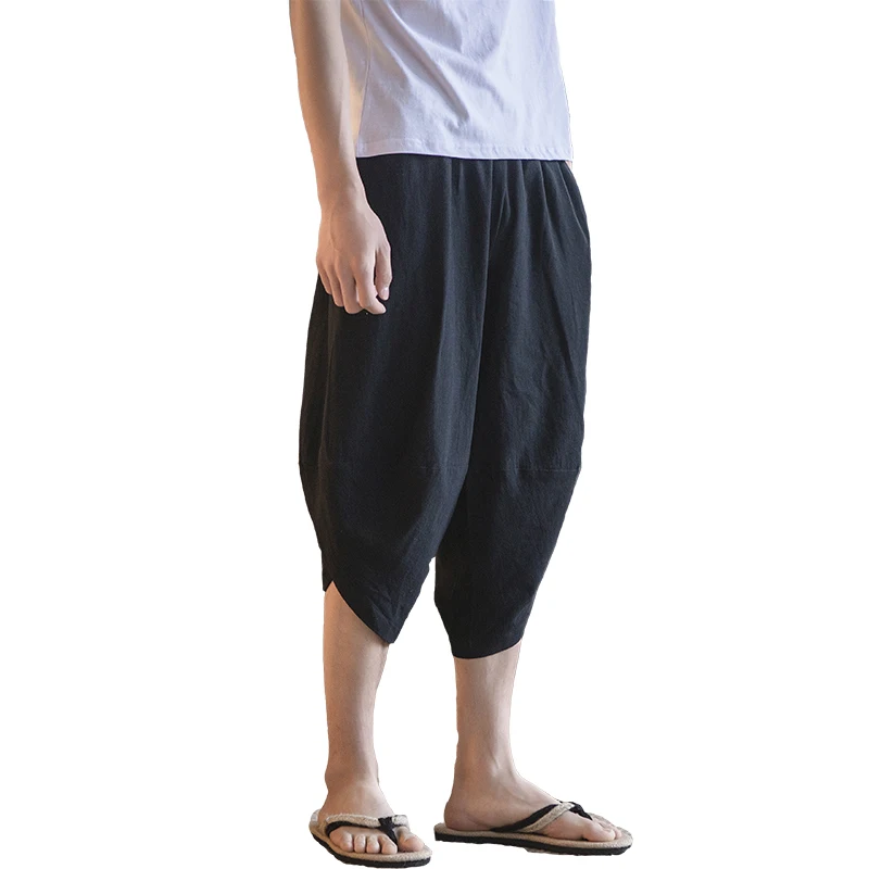 Мужские шаровары с шаговым швом, летние мешковатые брюки из натурального хлопка размера плюс, мужские свободные брюки с кулиской, размер M-XXXL
