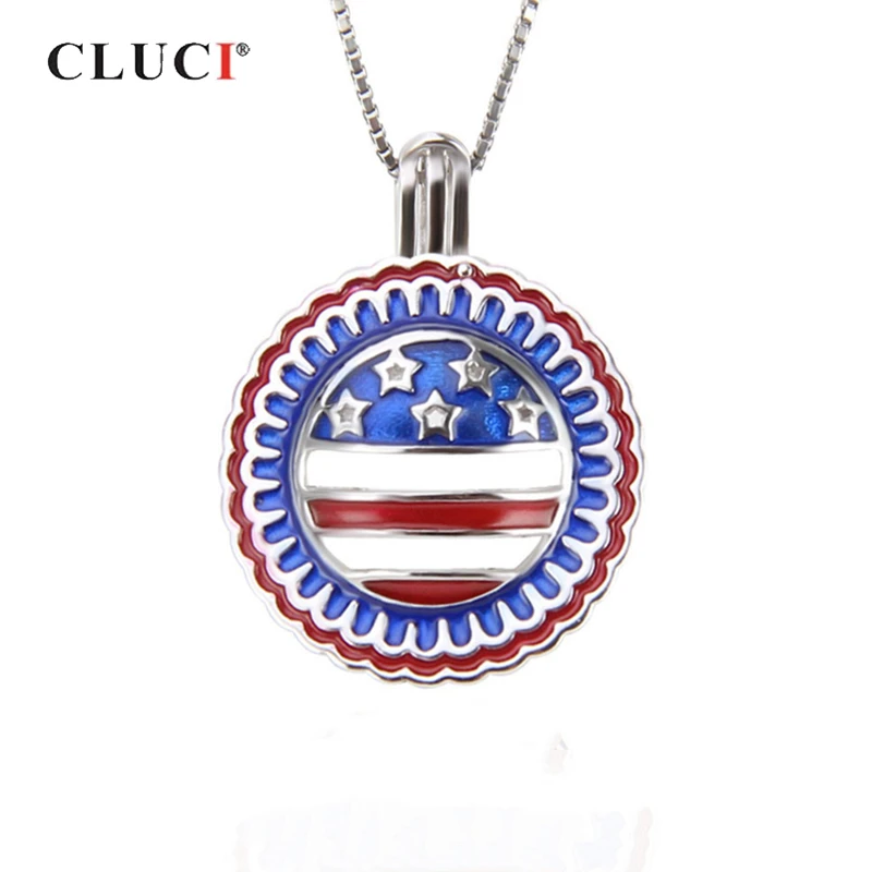 

CLUCI 925 пробы Серебряный американский флаг США Патриот свобода звезды и полосы полый кулон женщин ювелирные изделия подарок SC287SB
