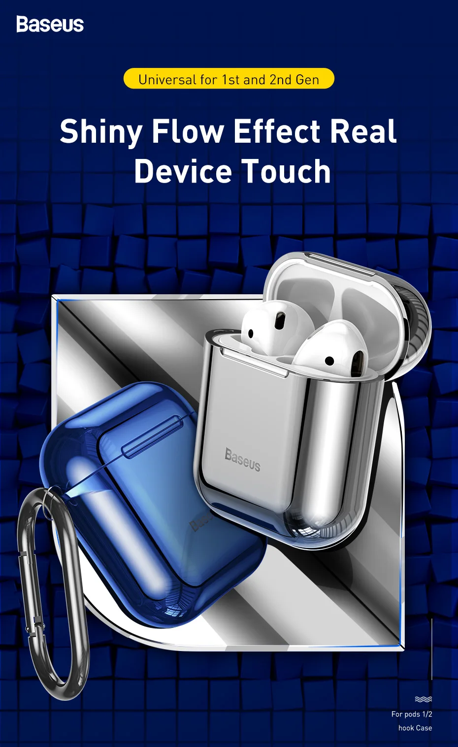 Baseus Glossy Shining Plating Case for AirPods 2 1 Portable Earphone Protect Case for air pods 2019 with Anti-lost Sport Hook Baseus Glossy Shining Plating Case for AirPods 2 1 Portable Earphone Protect Case for air pods 2019 with Anti-lost Sport Hook