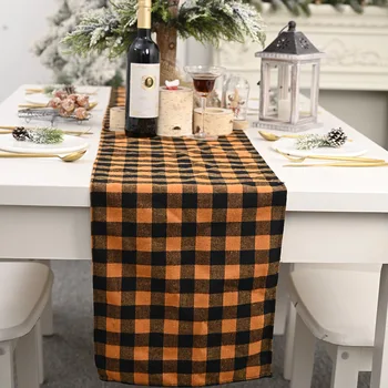 

Merry Christmas Orange Cotton Plaid Cloth Table Runner Table Ornaments Tablecloth Placemat Home Party New Year Decor