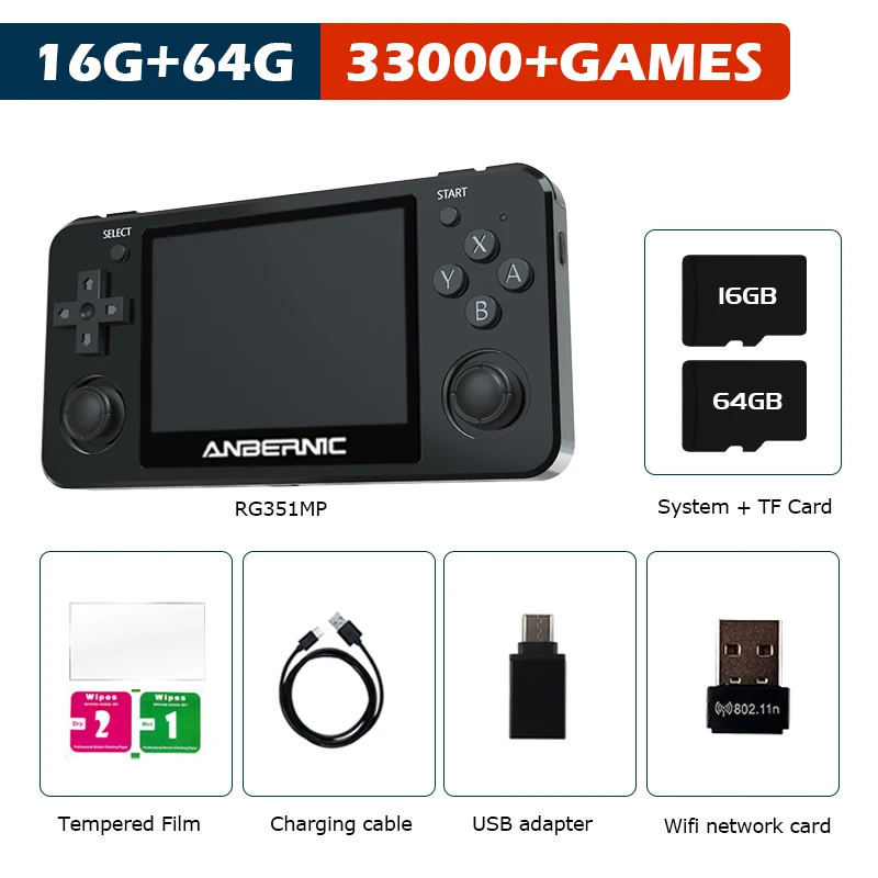 New RG351MP Portable Handheld Retro Game Console 3.5 Inch 256G Built-in 50000+ Games Emulators For PSP/PS1/DC/N64 Gift For Kid 
