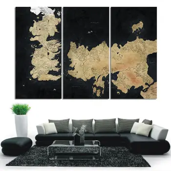 

Game Of Thrones Map Canvas Art Seven Kingdoms Maps Ancient Westeros Black Map Wall Pictures Home Decor 3Pc No Frame