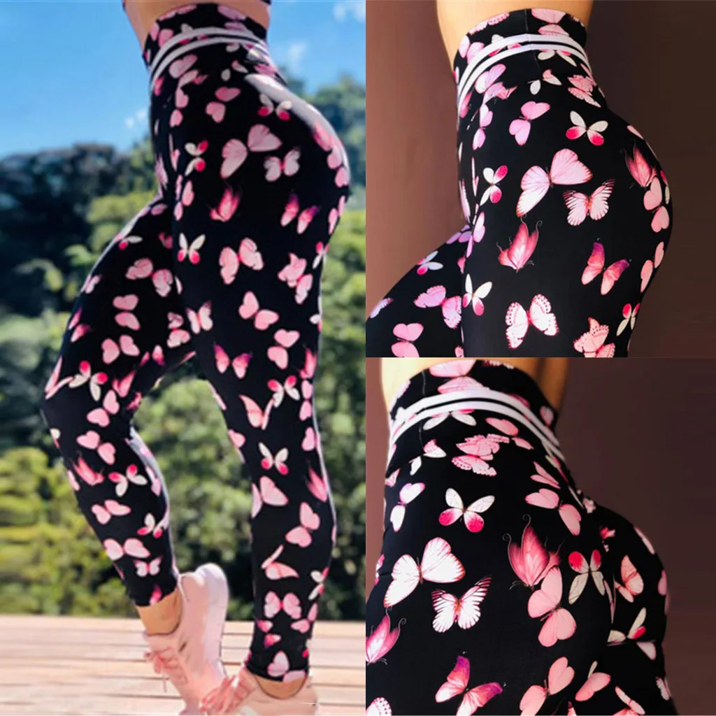 Ladies'printed Высокая талия бедра стрейч под брюки Беговые штаны для фитнеса или йоги