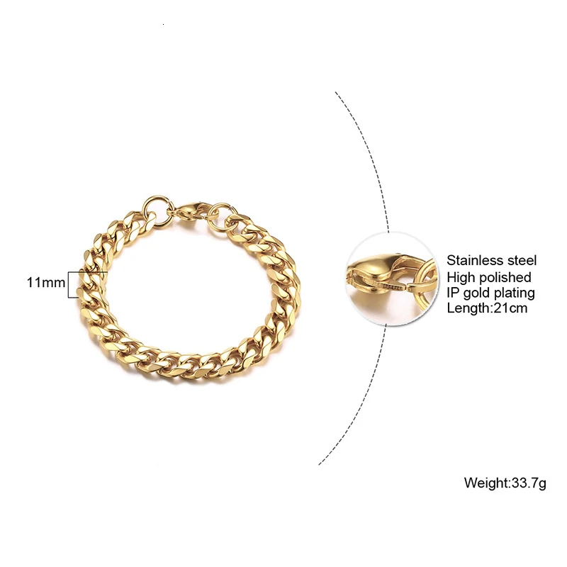 3 TO 11MM MENS MIAMI CUBAN LINK BRACELET IN STAINLESS STEEL ASSORTED COLORS 7 TO 9 INCHES