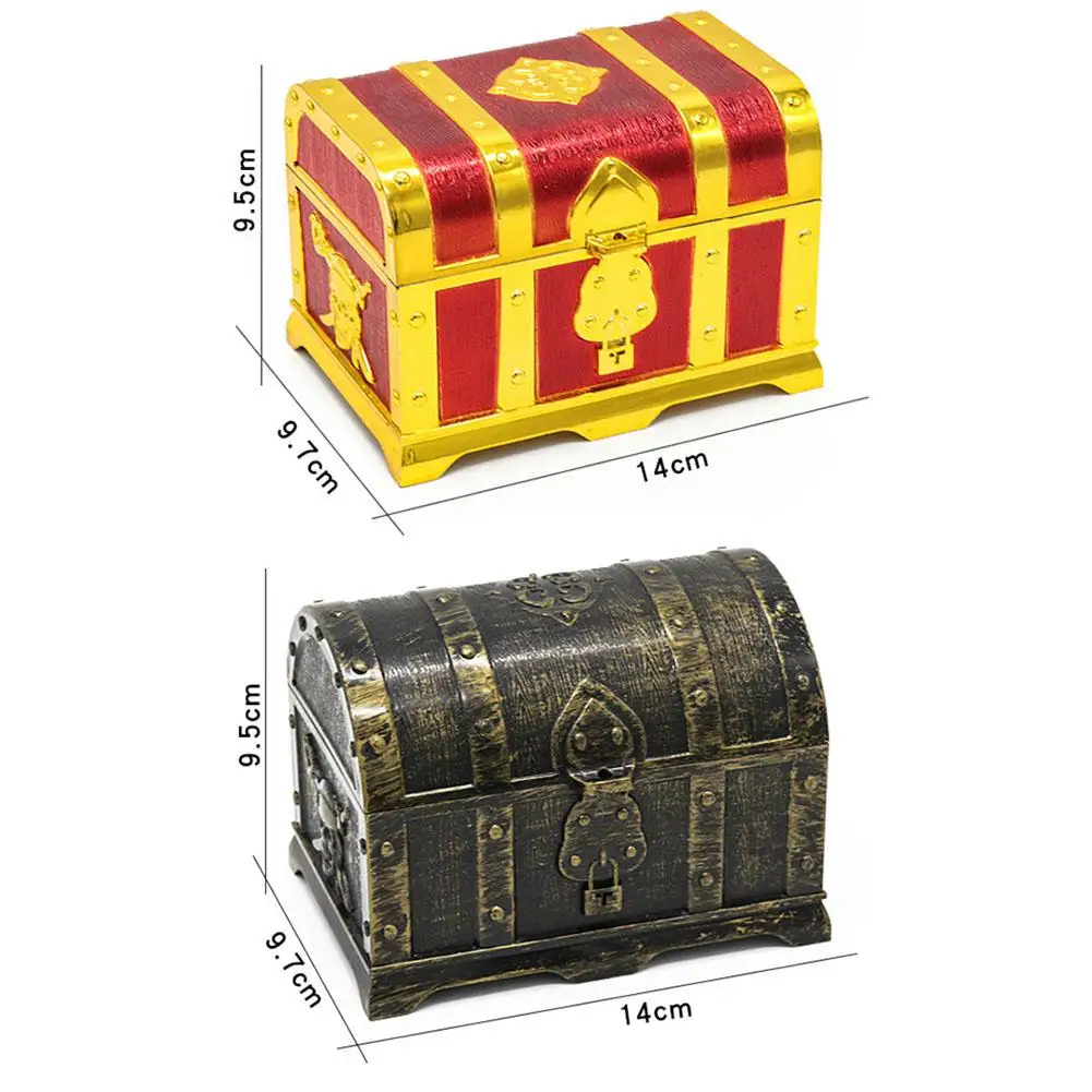 Kids Pirate Treasure Chest Toy GloryStar Box Gold Color with Lock for Party Favors Props