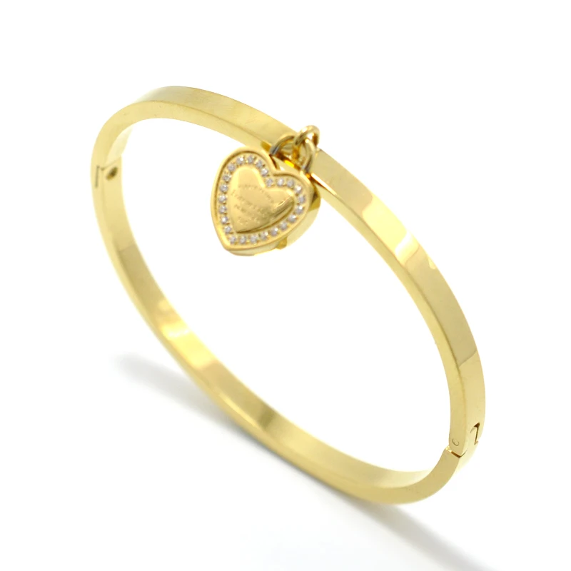 

Classic Brand Forever Lover Heart Lock Bangles For Women Jewelry Stainless Steel Gold AAA Zirconia Crystasl Tag Bangles
