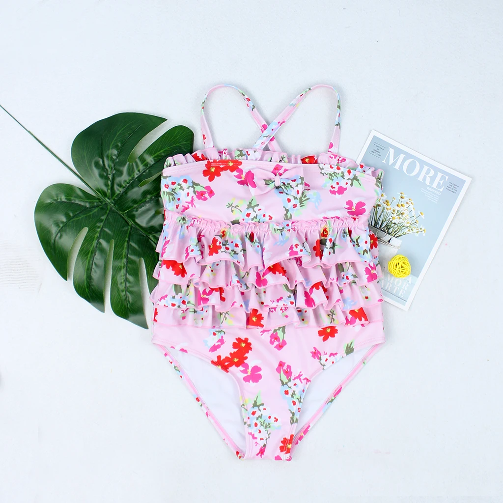 

2019 New Swimsuit Girl's One Piece Swimwear Children Bodysuit Pretty Cake Flounce Swimsuit for Girl Beachwear