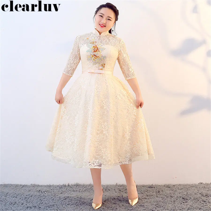 

Prom Dress Vintage High Collar Vestidos De Gala T374 2019 New Plus Size Dresses Women Party Night Sweet Champagne Lace Prom Gown