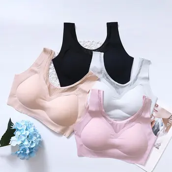 

Seamless Women Bras Lingerie Wire Free Solid Sports Shockproof Bras Mesh Stitching Fitness Quick-Drying Breathable Bra QHAG