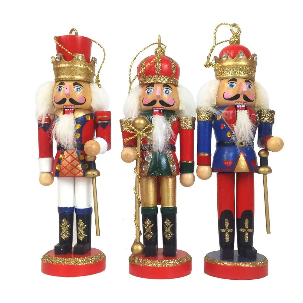 

3PCS/Set 12CM Nutcracker Wooden Glitter King Puppet Doll Ornaments Home Christmas Decorations Desktop Ornament Dropshipping