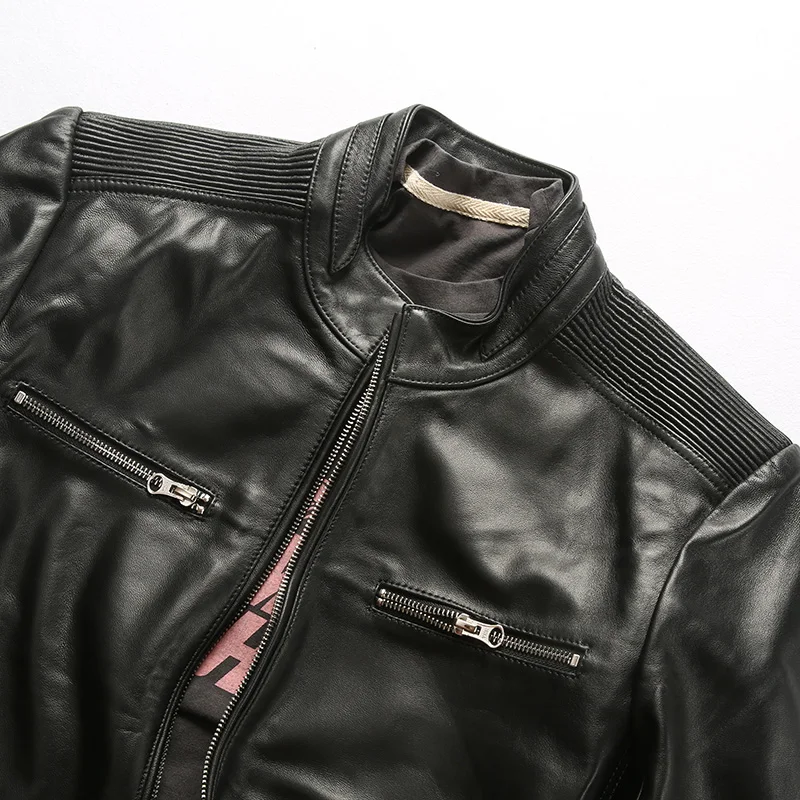 AVFLY мужская куртка из натуральной кожи со стоячим воротником приталенная короткая мотоциклетная кожаная куртка мужские пальто из овчины мужские