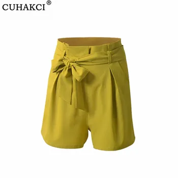 

Women New Style Casual Shorts Fashion Lady Summer Solid Loose femme High Waist Short Beach Bow XL Plus Size Shorts