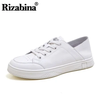 

Rizabina Genuine Leather Shoes Women Sneakers Cross Tied Vulcanized Shoes Soft Round Toe Daily Casual Shoes Size 34-40