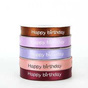 

50yard 2cm Happy Birthday Polyester Ribbon Cake Shop Baking Printed Ribbons Floral Birthday Pack Gift Diy Tie Handmade Material