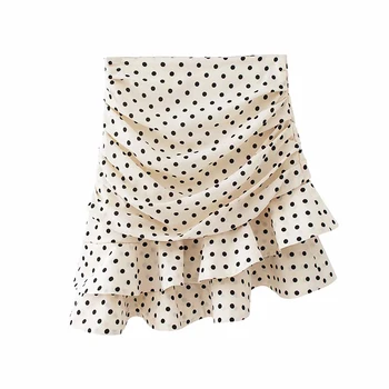 

Women Fashion 2020 Yellow Dot Polka Za Mini Skirts Chic Female Spring High Waist Ruffles Casual A-line Skirt Young Femme Skits
