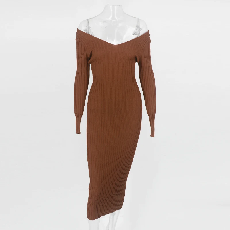 Tobinoone новинка осень зима сексуальное облегающее платье женское теплое платье-свитер женское трикотажное платье с открытыми плечами Vestidos
