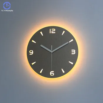 

Wall Clock Luminous Remote Control Dimming Backlight Mute Decoration Night Light Atmosphere Lamp Bedroom Wooden Watch Quartz