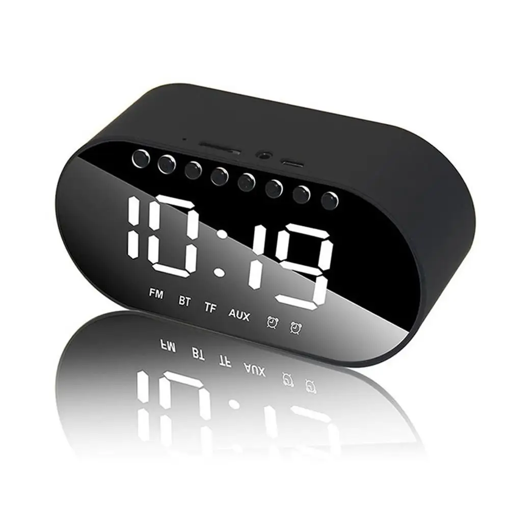 

LED Alarm Clock With FM Radio Wireless Bluetooth Speaker Mirror Display Support AUX-in/ TF Card/ Flash Drive Home Music Player