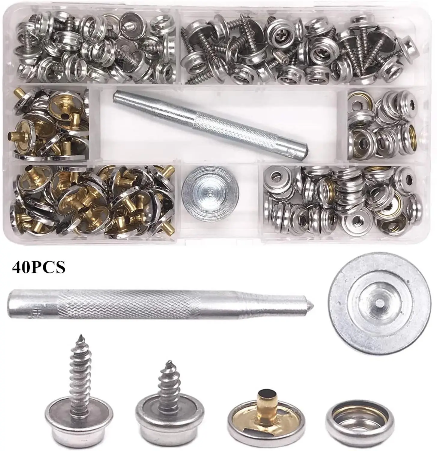 10 Set 3/8'' Stainless Steel Snap Button Screw Studs Canvas Tent Boat Covers 